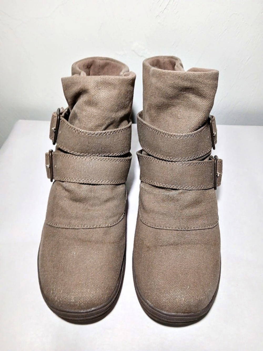 Kohl's SO Women's 8M Khaki Canvas Double Straps Ankle Boots